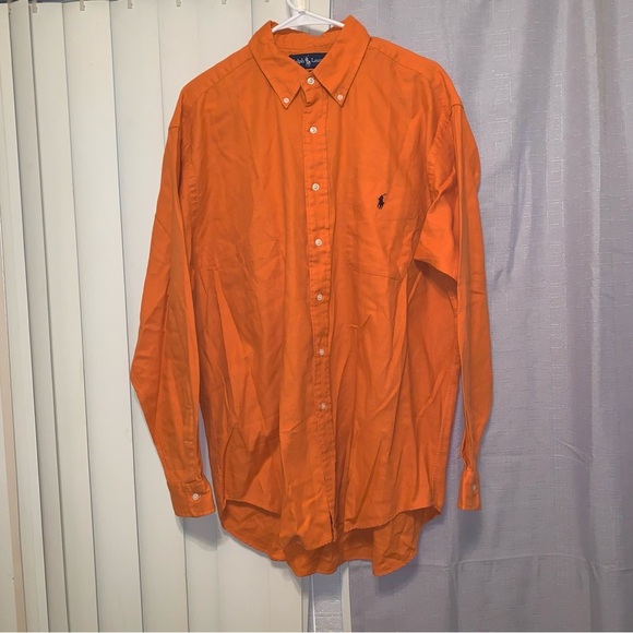 ๐Men's Ralph Lauren "Blair" Pumpkin Orange Button Long Sleeve Shirt size Large - Picture 1 of 4